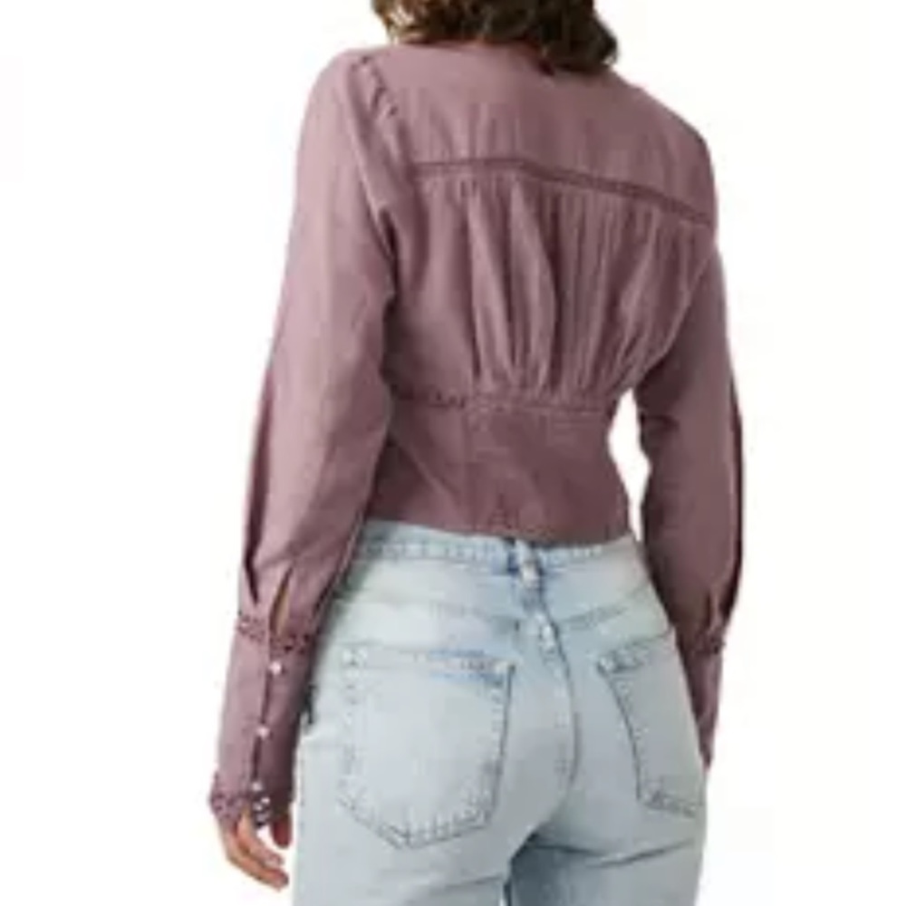 Free People NWT purple long sleeve short cropped small shirt - Picture 8 of 9